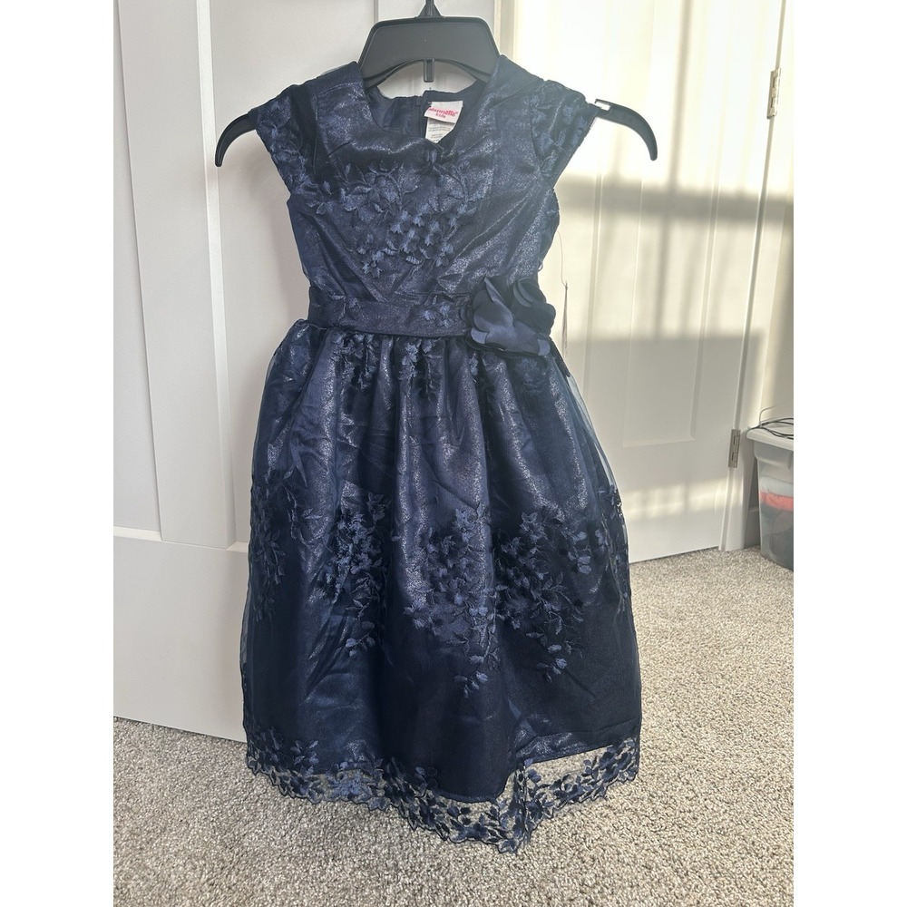 New Girls Nannette Kids‎ Floral Navy Blue Formal Party Dress Tule Size 6X